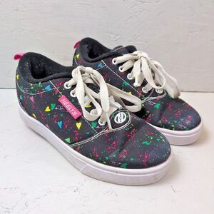 Heelys Youth 2 Skate Sneakers Black Pink Heart Splatters Heely Shoes Wheels